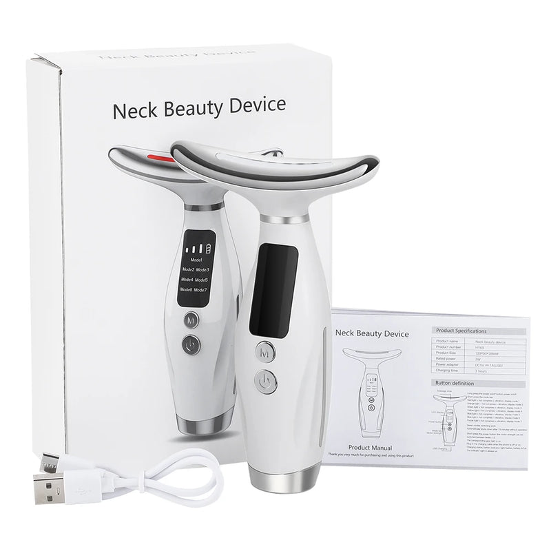 Aparelho Facial para Pescoço com Luz LED 7 Cores – Lifting, Antirrugas e Redução de Papada