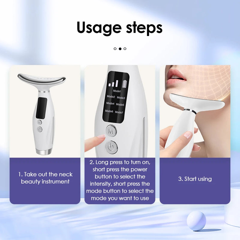 Aparelho Facial para Pescoço com Luz LED 7 Cores – Lifting, Antirrugas e Redução de Papada