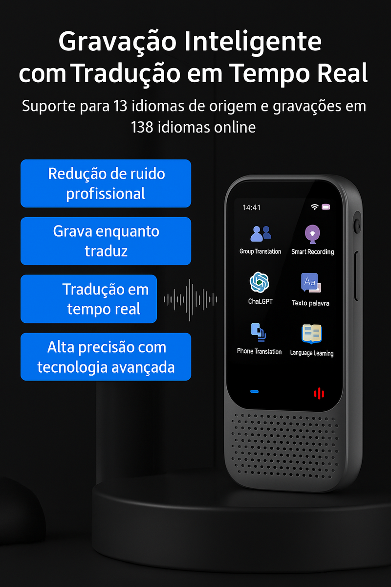 S80 Pro – Tradutor de Idiomas Portátil com 138 Línguas + Tradução Offline + Função ChatGPT!
